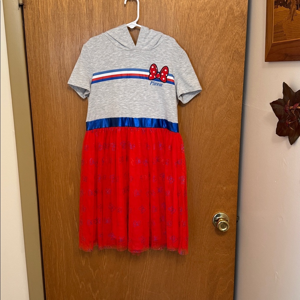 Girls Disney Minnie Mouse sz XL/14 patriotic TuTu dress. Bow and ears on hoodie🐸
